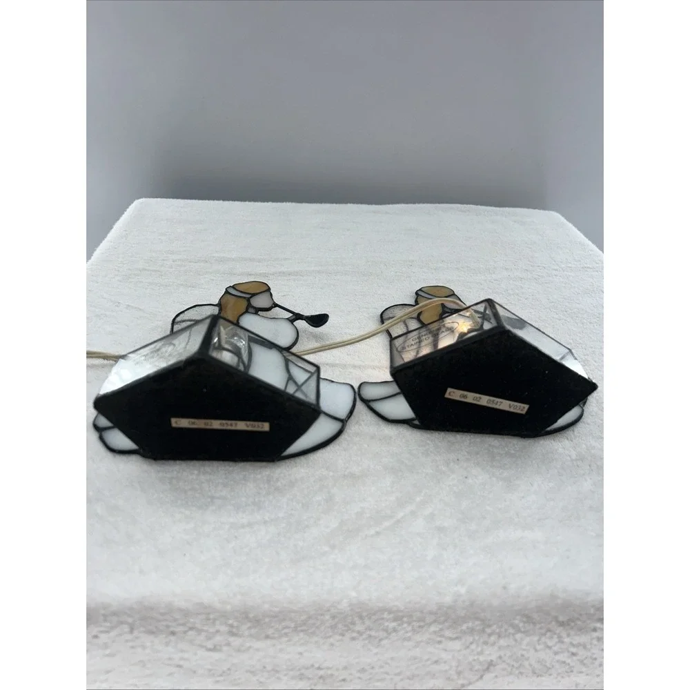 Set Of 2 Stained Glass Angel Accent Glass Metal Tiffany Style Night Lights